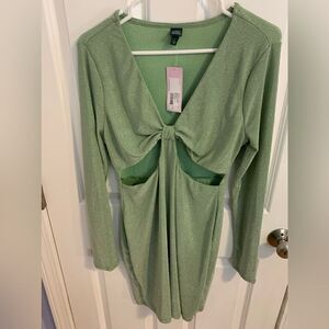 Wild Fable large metallic silver green body con dress